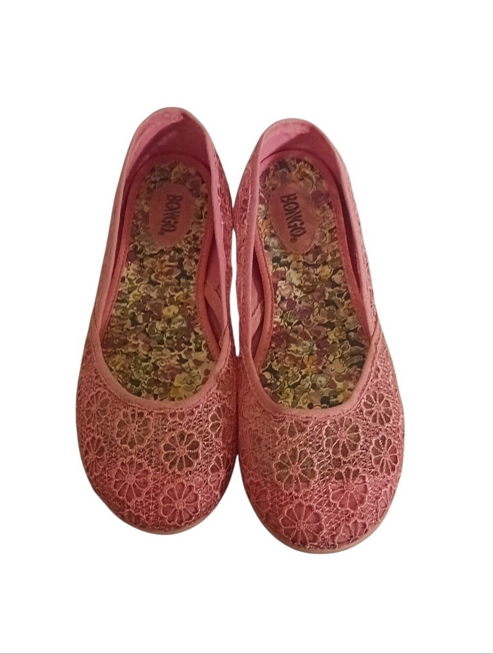 Bongo Women's 10 Slip-On Shoes Ballerina Flats Pink Floral Lace Comfort Sandals